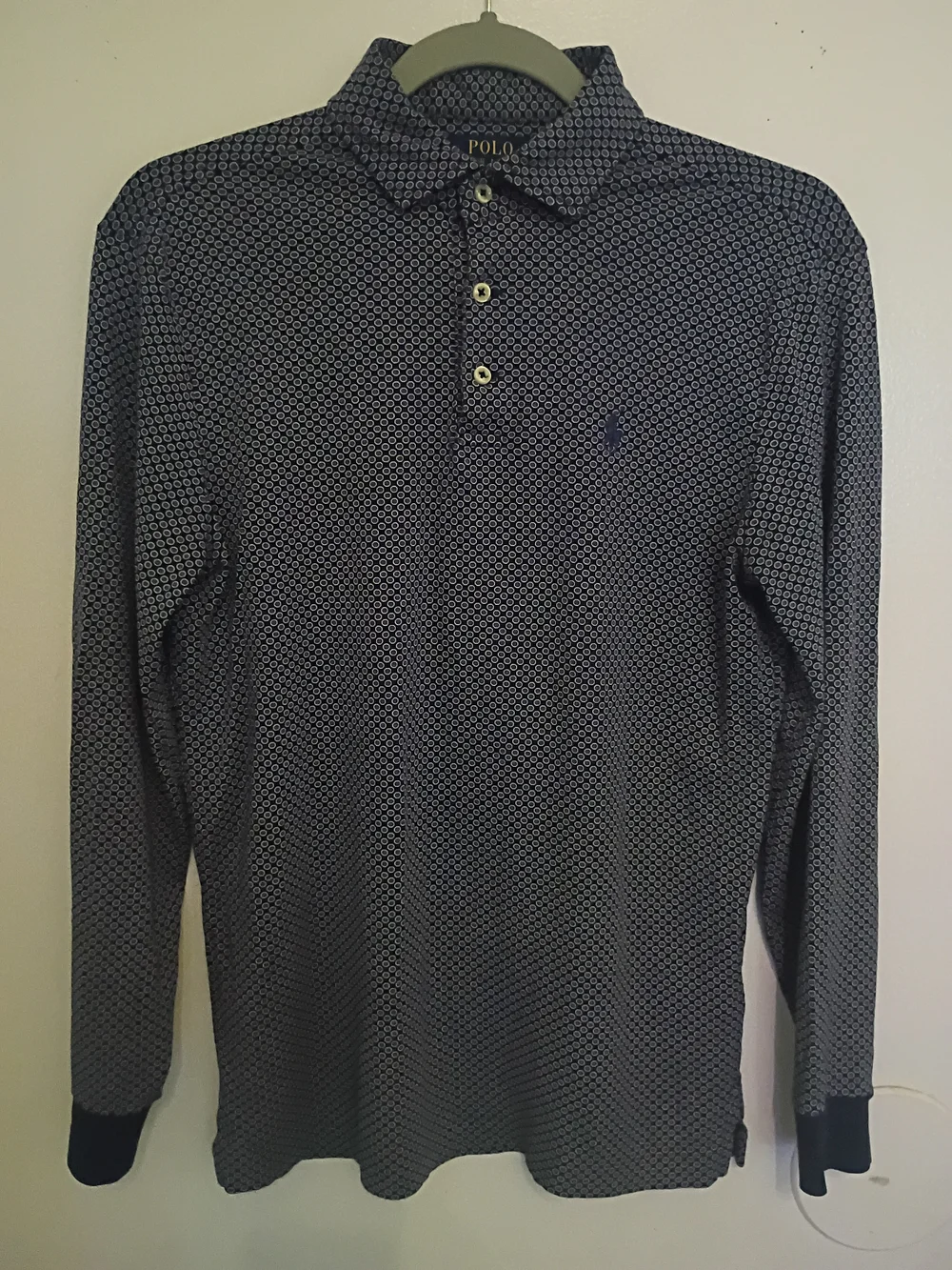 Polo by Ralph Lauren Navy and White Long-Sleeve Patterned Polo Sz XS